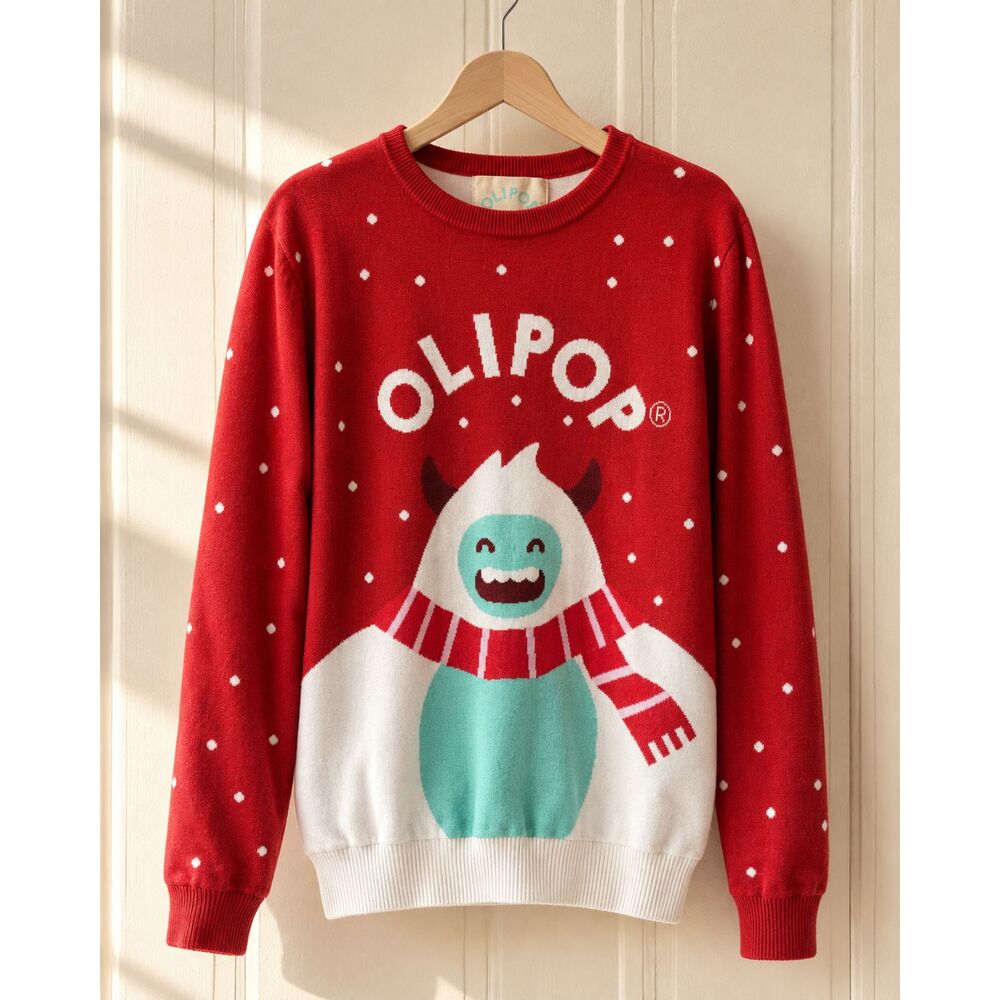 OLIPOP Christmas Yeti Ugly Holiday Sweater Red White XL